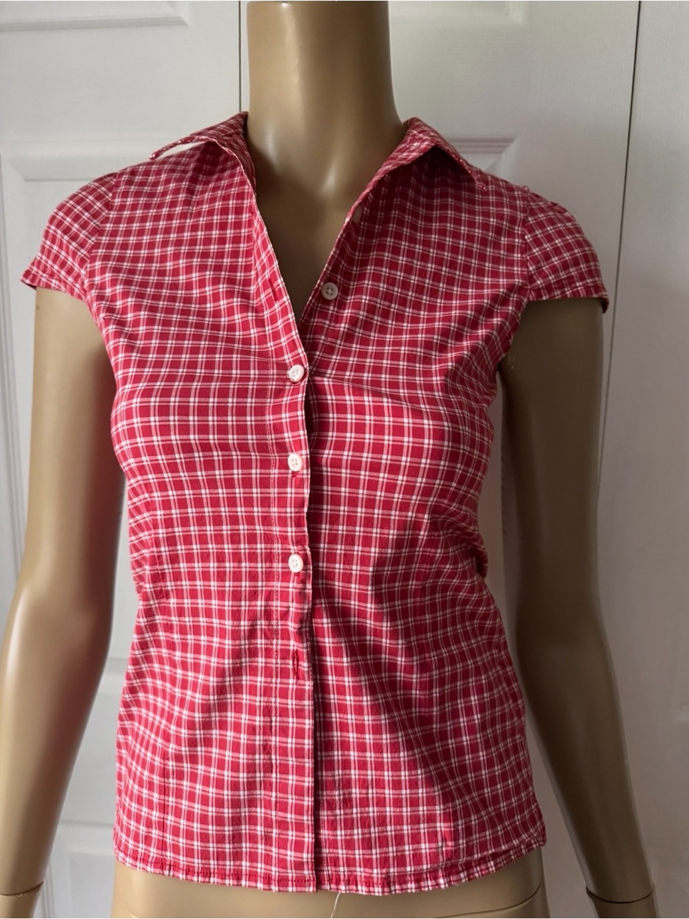 John Galt Red Plaid Button-Up Short Sleeve Shirt - Picture 3 of 9